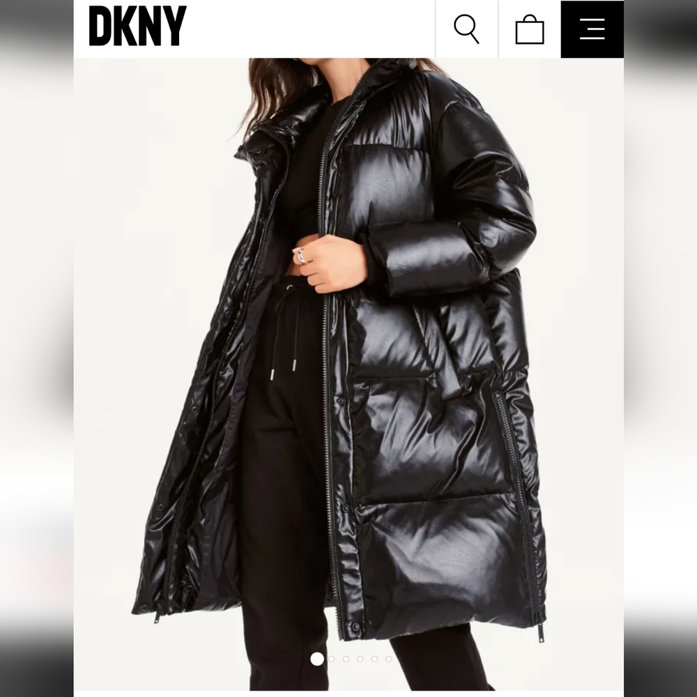 DKNY leather puffer parka
